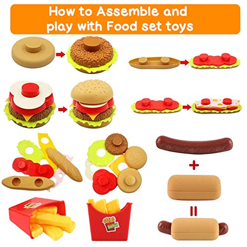 LovesTown Kids Toys Burger, 20 Pcs Kids Play Food Set Toddlers Pretend Toy Food Fake Food Toy Food for Kids Birthday Gift