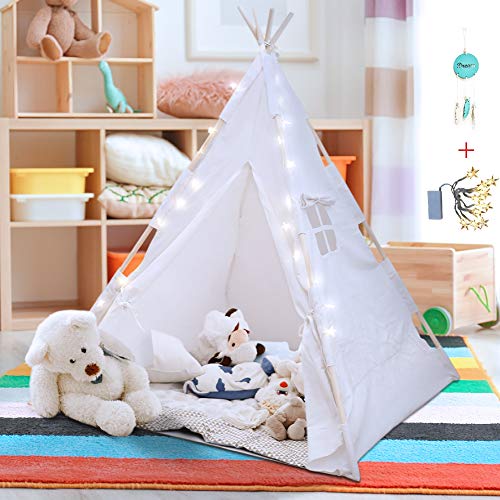 Teepee Tent for Kids - A Fairytale Tipi Tent Kids Love. LED Star Lights, Dream Catcher, Carry Bag - Strong Indoor Tee Pee Tent - Kids Play Tent for Boys & Girls