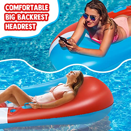 59 Inch Pool Float Inflatable Pool Floats Adult - Big Backrest Pool Floats Lounge with Handle | Cup Holder and Mesh Bottom Inflatable Rafts Air Sofa Floating Chair for Swimming Pool Summer Party