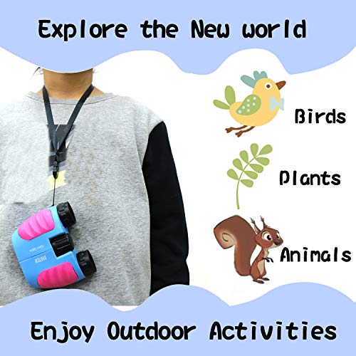 BXGTECH Kids Binoculars, Toys for 3-12 Year Old Girls, Teens Toys for Hiking, Watching Birds, Concerts(Pink & Blue)