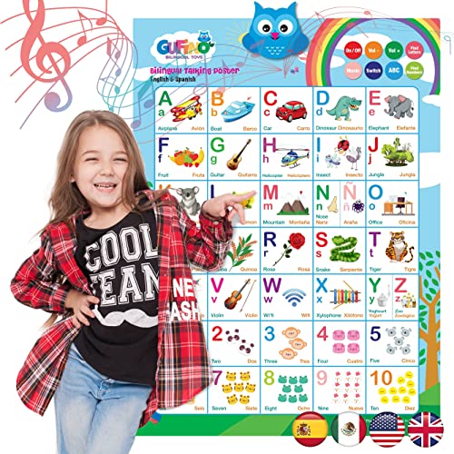 Learning Toys for Toddlers - Interactive Alphabet Poster, Talking ABC and 123s and Songs and Sound of Music - Bilingual Spanish and English - Perfect Educational Toys for 3 Year Old