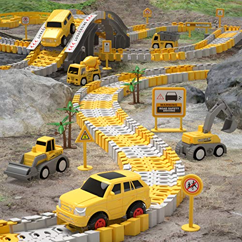 iHaHa 236 PCS Construction Race Tracks for Kids Boys Toys, 6 PCS